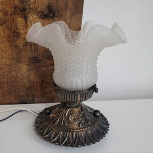 Vintage Ornate Brass Frosted Glass Shade Ceiling Light